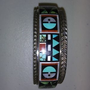 Zuni R&L VACIT Sterling Silver Mosaic Inlay Cuff Bracelet SIGNED